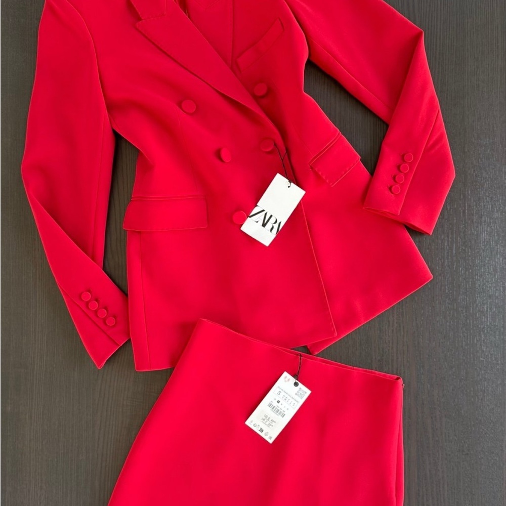 Zara Women's Red Blazer with Skirt - Picture 12 of 12